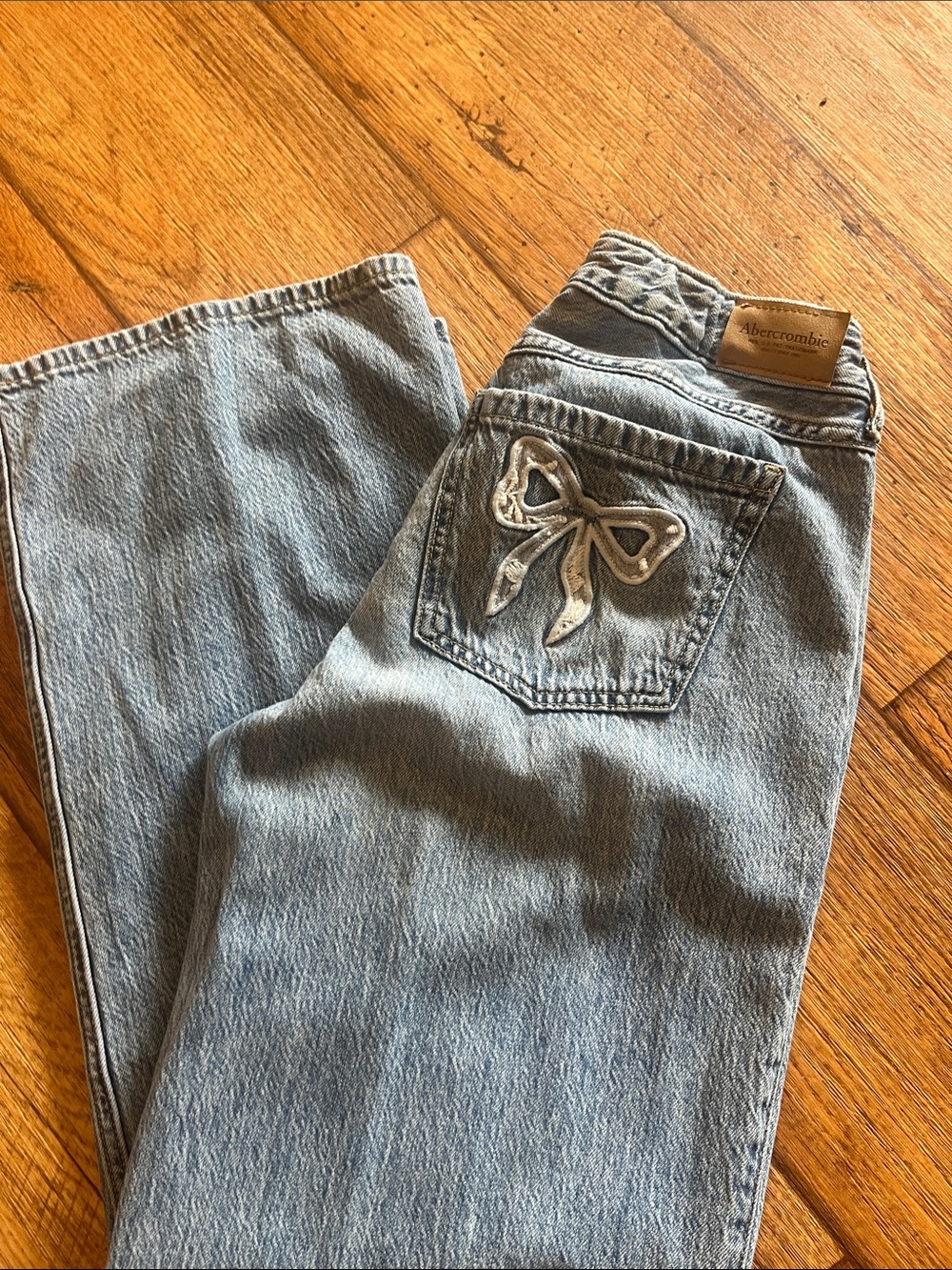 Abercrombie kids girls low ride baggy Jeans with bows